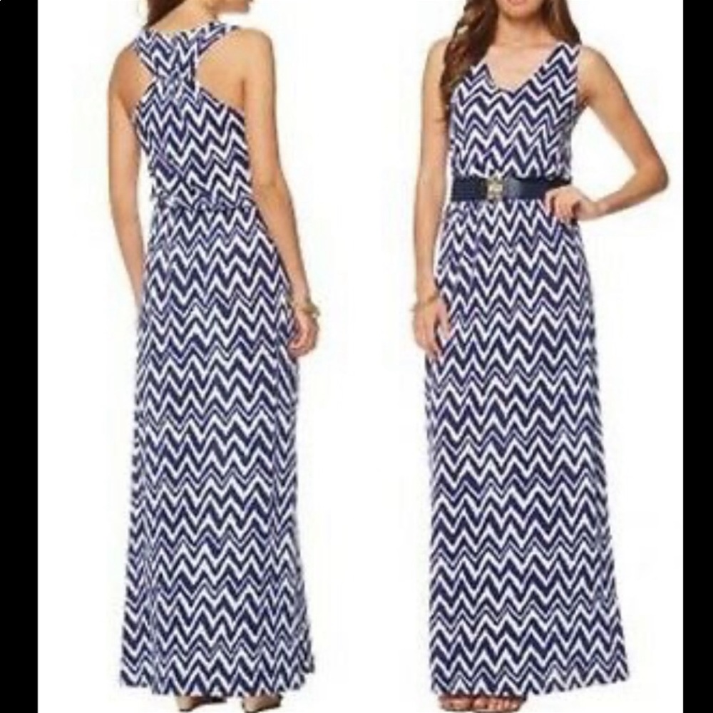 Lilly Pulitzer Mills Racerback Max Dress in Navy & White Chevron Print Size XS